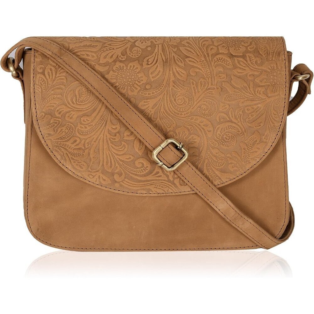 Genuine Leather E.cognac Crossbody Purse Women Adjustable Strap Zipper Pockets